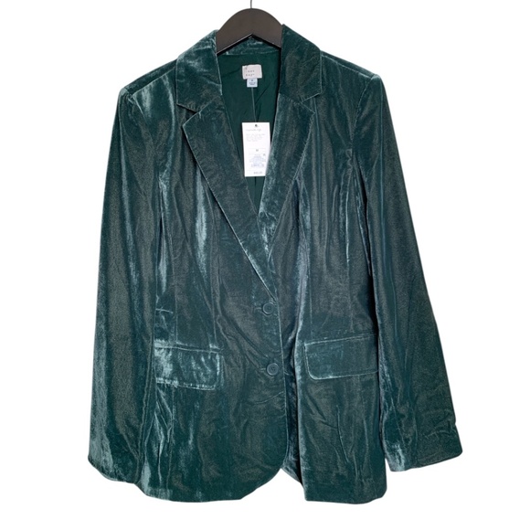 NWT a new day Women's Dark Green Velvet Blazer Jacket Size Medium NEW - Picture 1 of 6